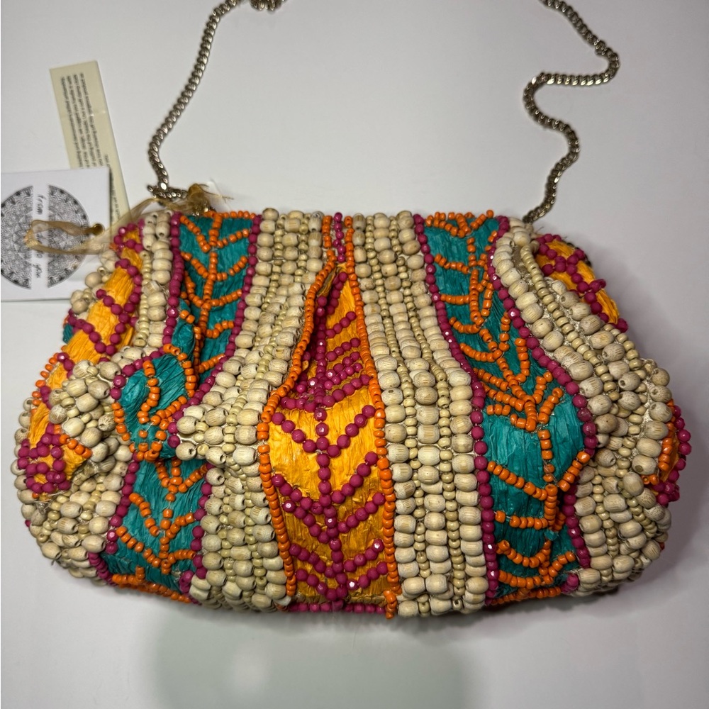 Viral Vibrant Beaded Clutch with Chain Strap